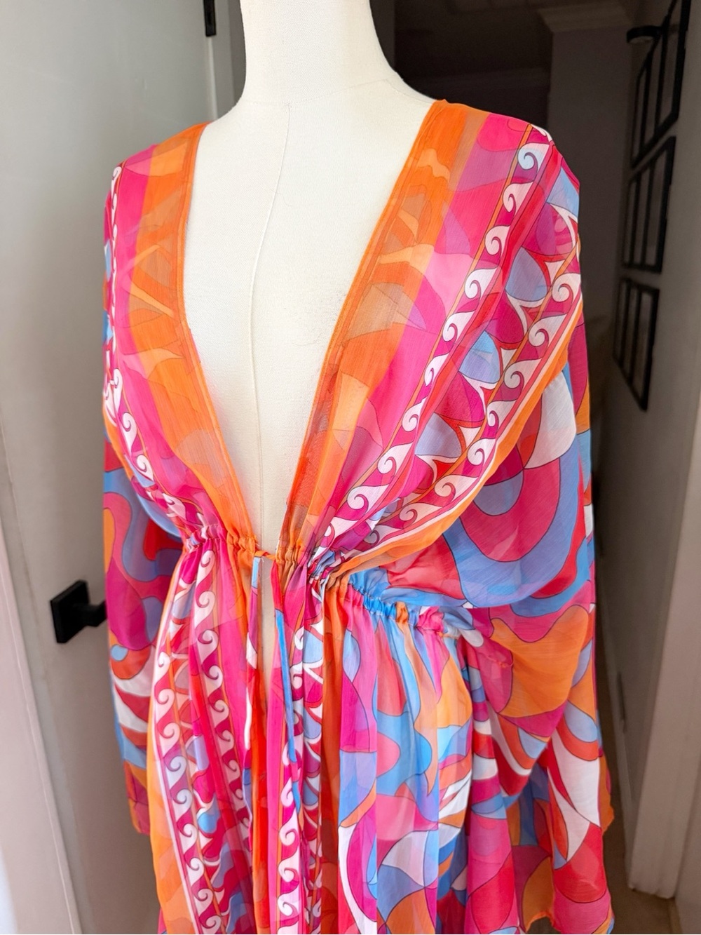 Ramy Brook Phebe Semi-Sheer Maxi Coverup Dress Apricot Multi Sz S MSRP $345 NWT - Picture 5 of 8